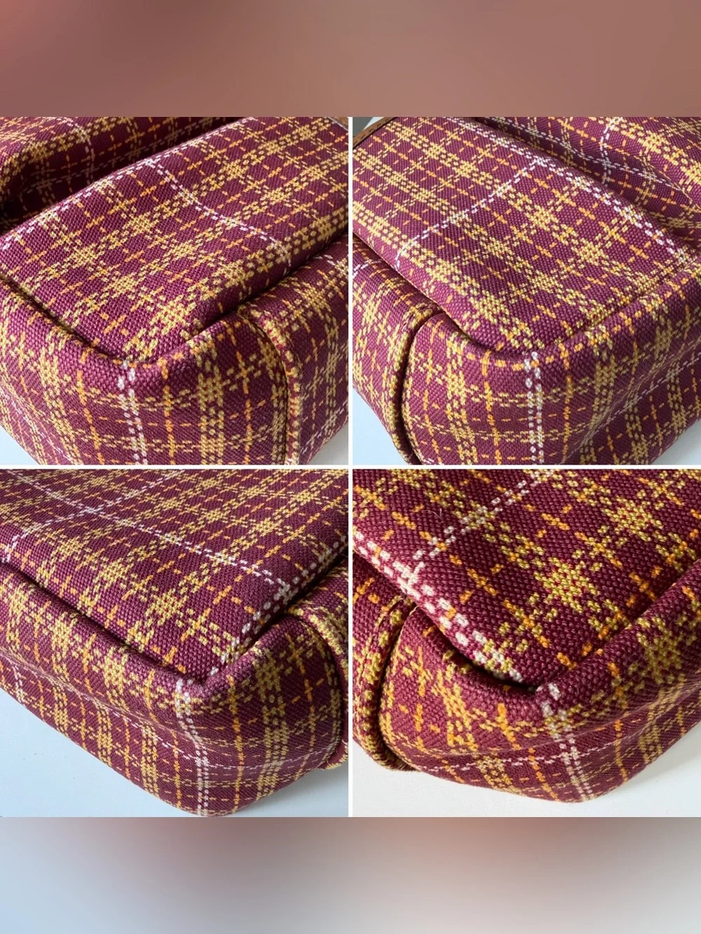 Gucci Check Tote Bag Bordeaux Plaid Leather - style 628159